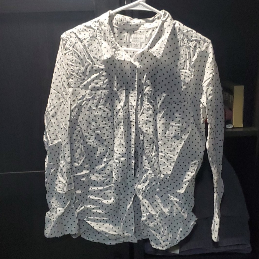 Liz Claiborne blouse white with navy dots